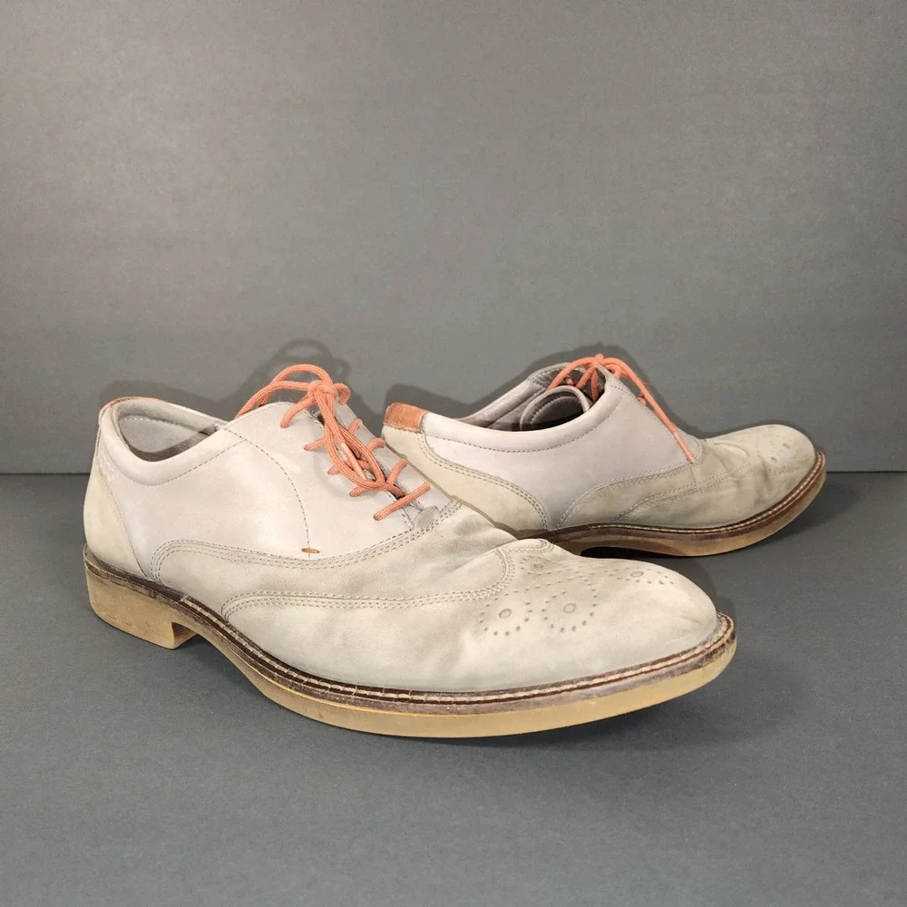 ECCO Wingtip Oxford Men 44 US 10-10.5 Grey Leather Tan Nubuck Brogue Lace Up